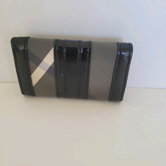 Burrbery Key Hooks Holder Case Wallet Logo Black Gray Check Trifold Designer - Picture 2 of 9